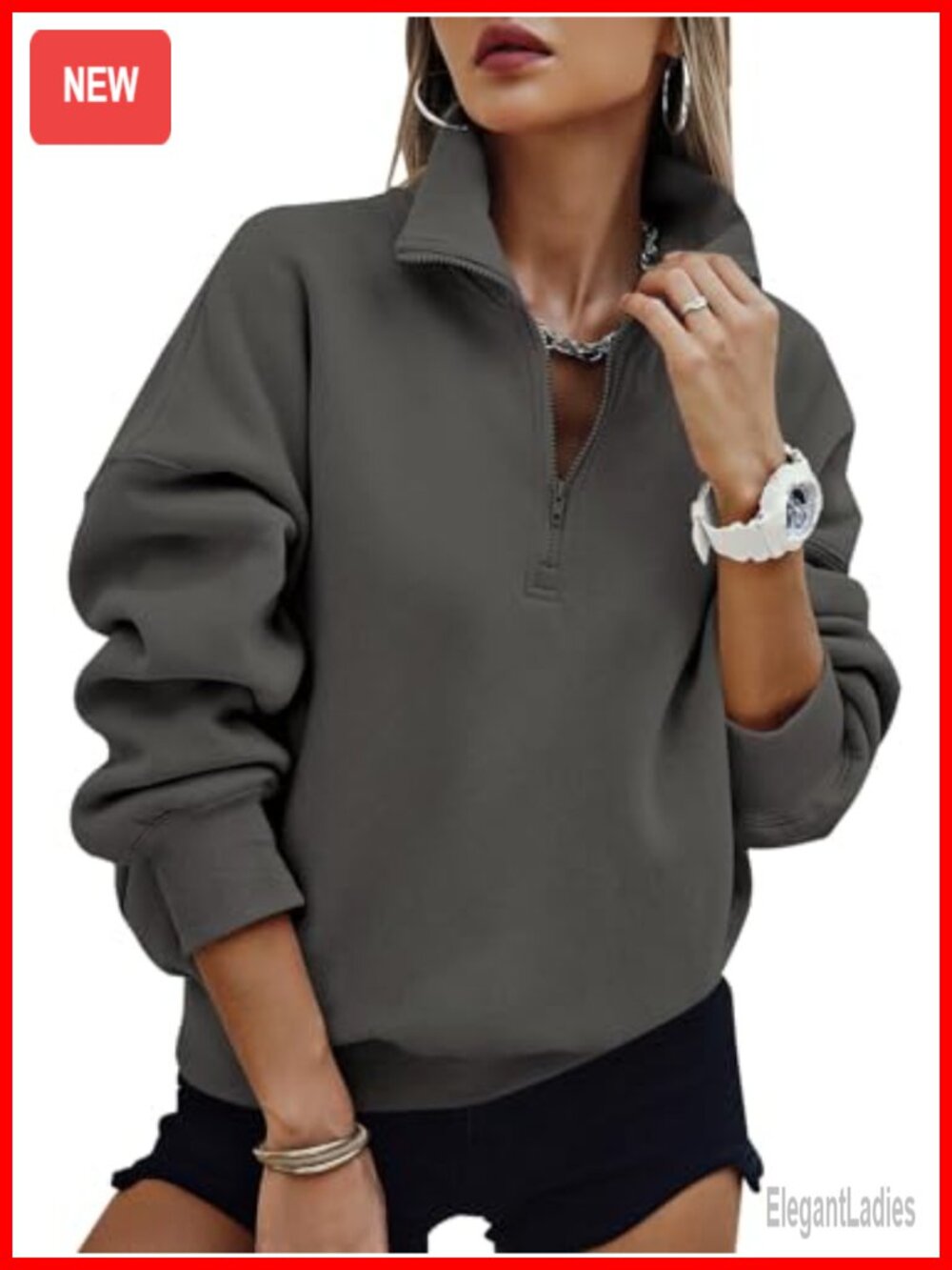 Oversized Half Zip Fleece Sweatshirt Drop Shoulder Pullover